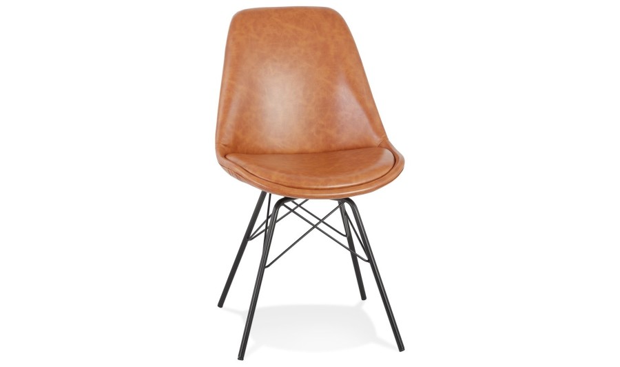 CH03940BRBL 5404028302200 Chaise design BRAVO en matière synthétique brune et pieds en métal noir CH03940BRBL 5404028302200 Chaise design BRAVO en matière synthétique brune et pieds en métal noir