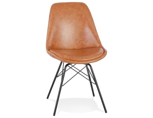 CH03940BRBL 5404028302200 Chaise design BRAVO en matière synthétique brune et pieds en métal noir