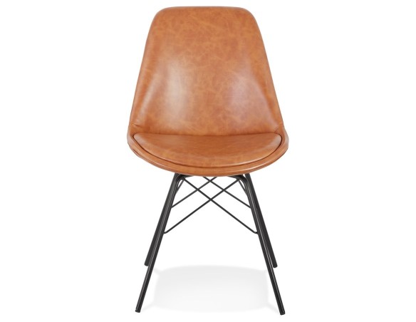 Chaise design BRAVO en matière synthétique brune et pieds en métal noir