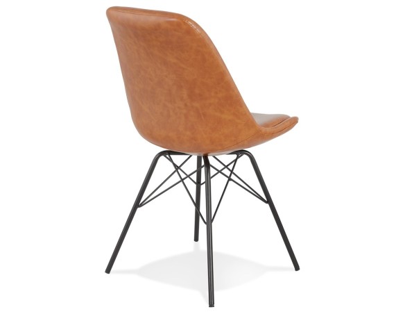 Chaise design BRAVO en matière synthétique brune et pieds en métal noir