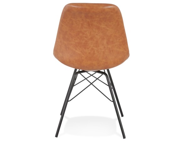 Chaise design BRAVO en matière synthétique brune et pieds en métal noir