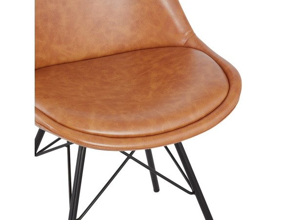 Chaise design BRAVO en matière synthétique brune et pieds en métal noir