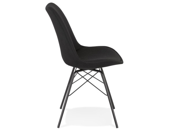 Chaise design INDIA en tissu noir et pieds en métal noir