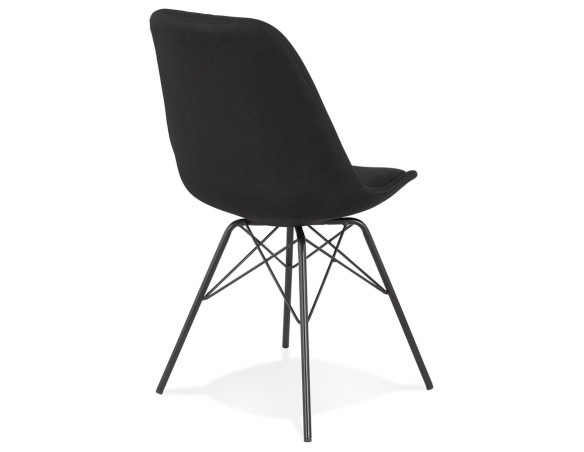 Chaise design INDIA en tissu noir et pieds en métal noir