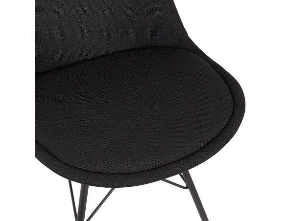Chaise design INDIA en tissu noir et pieds en métal noir