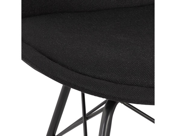 Chaise design INDIA en tissu noir et pieds en métal noir