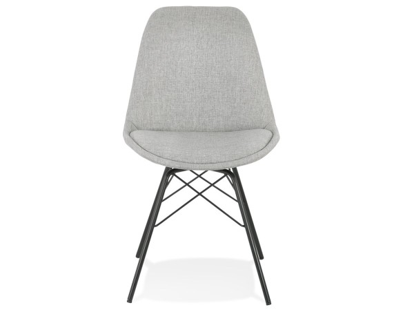 Chaise design INDIA en tissu gris et pieds en métal noir