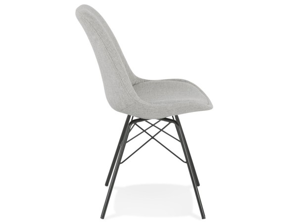 Chaise design INDIA en tissu gris et pieds en métal noir