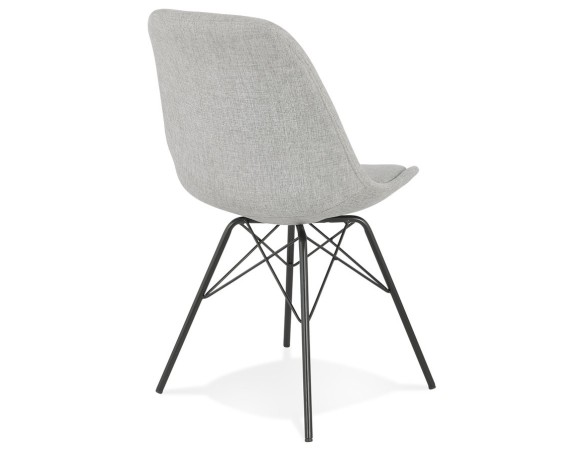Chaise design INDIA en tissu gris et pieds en métal noir