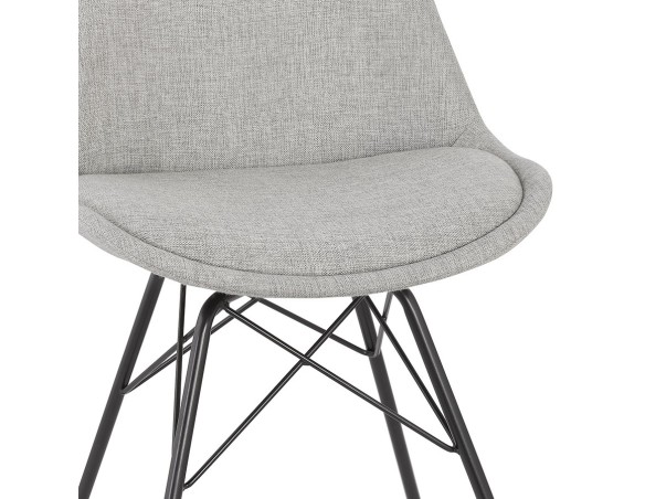 Chaise design INDIA en tissu gris et pieds en métal noir