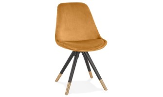 CH04380MUBL 5404028318614 Chaise design HAMILTON en velours moutarde et pieds en bois noir