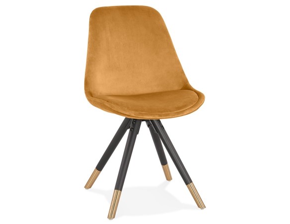 CH04380MUBL 5404028318614 Chaise design HAMILTON en velours moutarde et pieds en bois noir