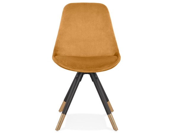 Chaise design HAMILTON en velours moutarde et pieds en bois noir