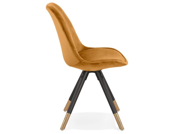 Chaise design HAMILTON en velours moutarde et pieds en bois noir