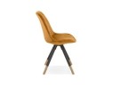 Chaise design HAMILTON en velours moutarde et pieds en bois noir