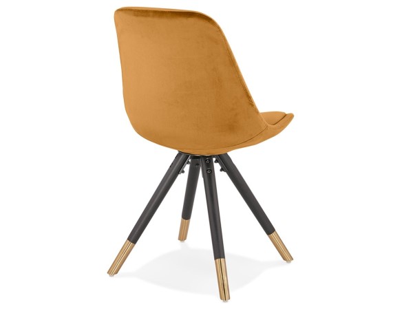 Chaise design HAMILTON en velours moutarde et pieds en bois noir