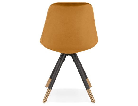 Chaise design HAMILTON en velours moutarde et pieds en bois noir