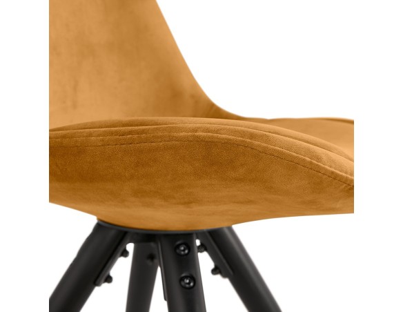 Chaise design HAMILTON en velours moutarde et pieds en bois noir
