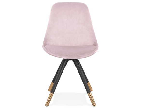 Chaise design HAMILTON en velours rose et pieds en bois noir