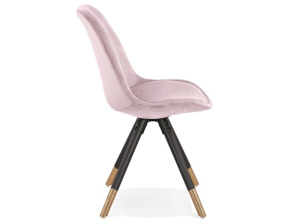 Chaise design HAMILTON en velours rose et pieds en bois noir