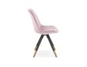 Chaise design HAMILTON en velours rose et pieds en bois noir