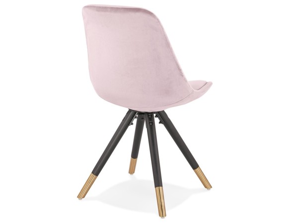 Chaise design HAMILTON en velours rose et pieds en bois noir