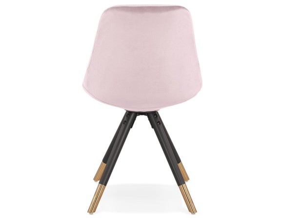 Chaise design HAMILTON en velours rose et pieds en bois noir