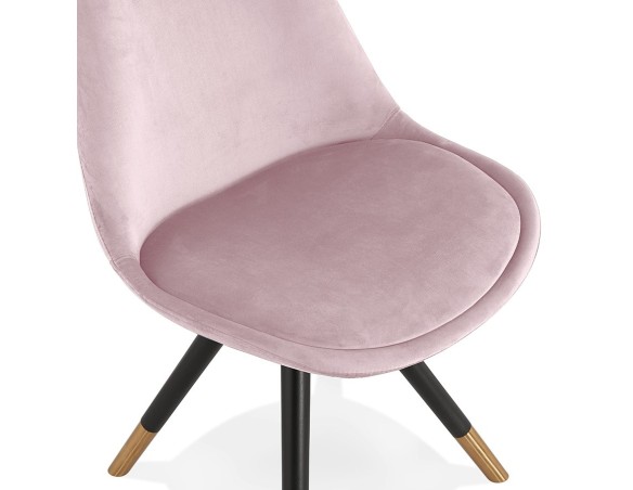 Chaise design HAMILTON en velours rose et pieds en bois noir