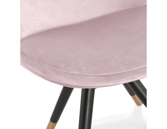 Chaise design HAMILTON en velours rose et pieds en bois noir