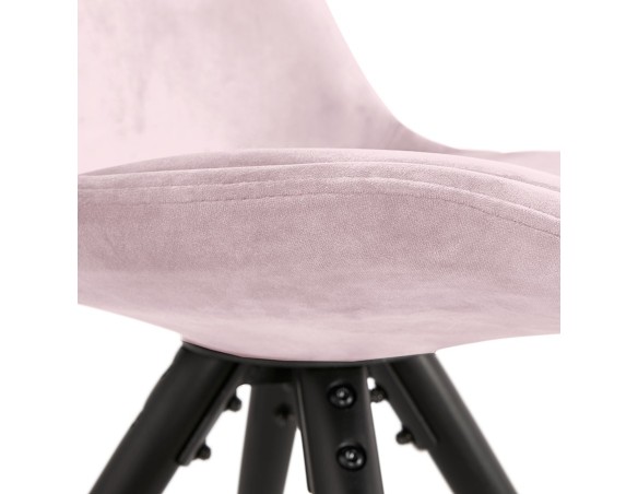 Chaise design HAMILTON en velours rose et pieds en bois noir
