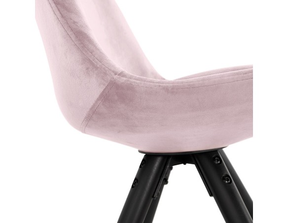 Chaise design HAMILTON en velours rose et pieds en bois noir