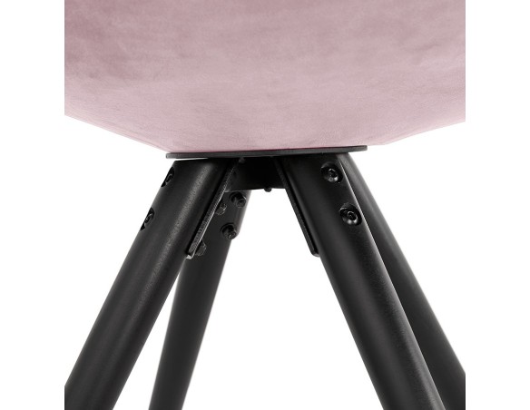 Chaise design HAMILTON en velours rose et pieds en bois noir