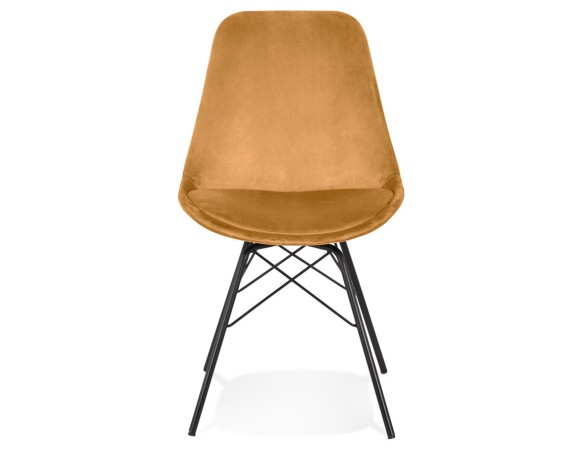 Chaise design ZAZY en velours moutarde et pieds en métal noir