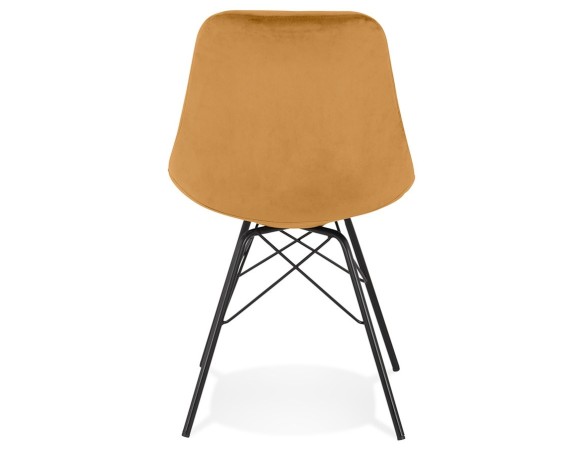 Chaise design ZAZY en velours moutarde et pieds en métal noir