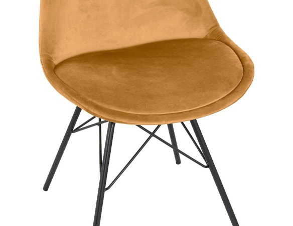 Chaise design ZAZY en velours moutarde et pieds en métal noir