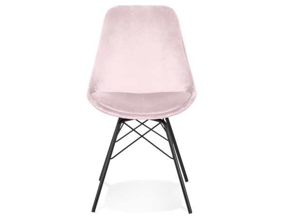 Chaise design ZAZY en velours rose et pieds en métal noir