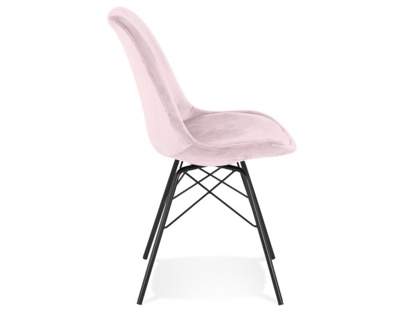 Chaise design ZAZY en velours rose et pieds en métal noir