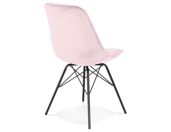 Chaise design ZAZY en velours rose et pieds en métal noir
