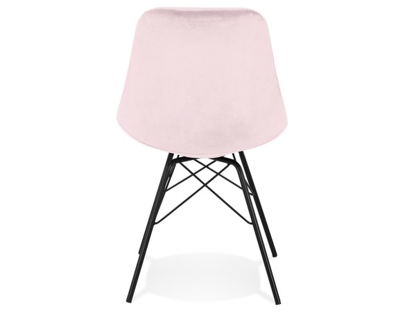 Chaise design ZAZY en velours rose et pieds en métal noir