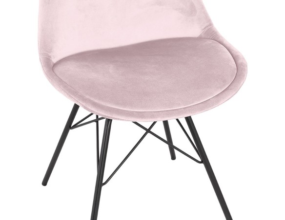 Chaise design ZAZY en velours rose et pieds en métal noir