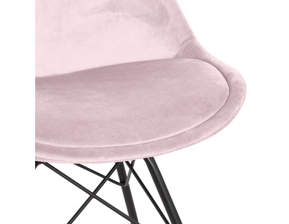 Chaise design ZAZY en velours rose et pieds en métal noir