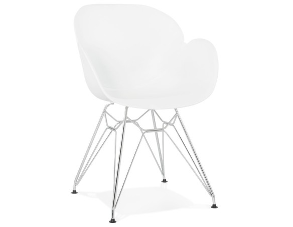 AC01840WH 5420072055350 Chaise moderne UNAMI blanche en matière plastique avec pieds en métal chromé