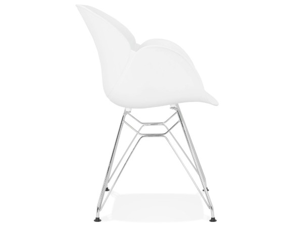 Chaise moderne UNAMI blanche en matière plastique avec pieds en métal chromé