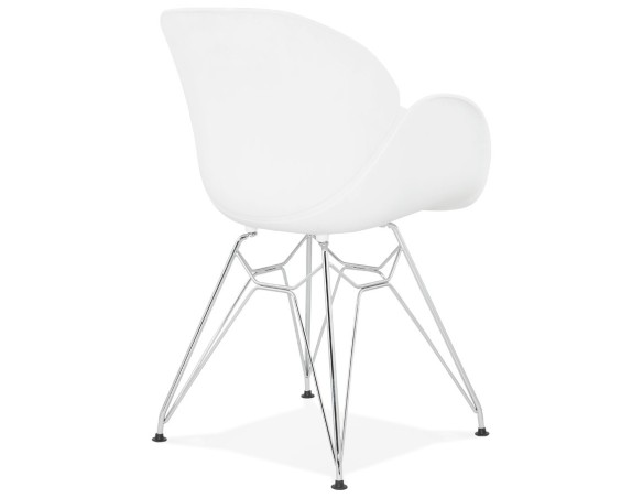 Chaise moderne UNAMI blanche en matière plastique avec pieds en métal chromé
