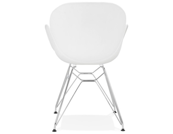 Chaise moderne UNAMI blanche en matière plastique avec pieds en métal chromé