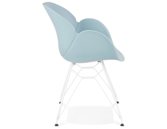 Chaise moderne FIDJI bleue avec pieds en métal blanc