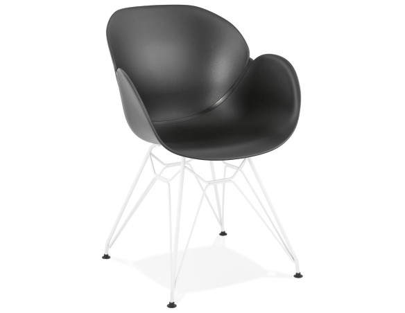 AC01920BL 5420072056975 Chaise moderne FIDJI noire avec pieds en métal blanc