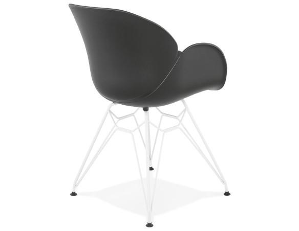 Chaise moderne FIDJI noire avec pieds en métal blanc