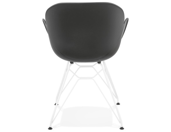 Chaise moderne FIDJI noire avec pieds en métal blanc