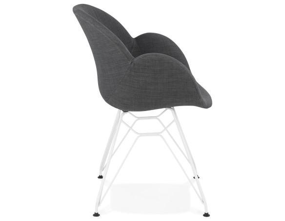 Chaise moderne ATOL en tissu gris foncé avec pieds en métal blanc